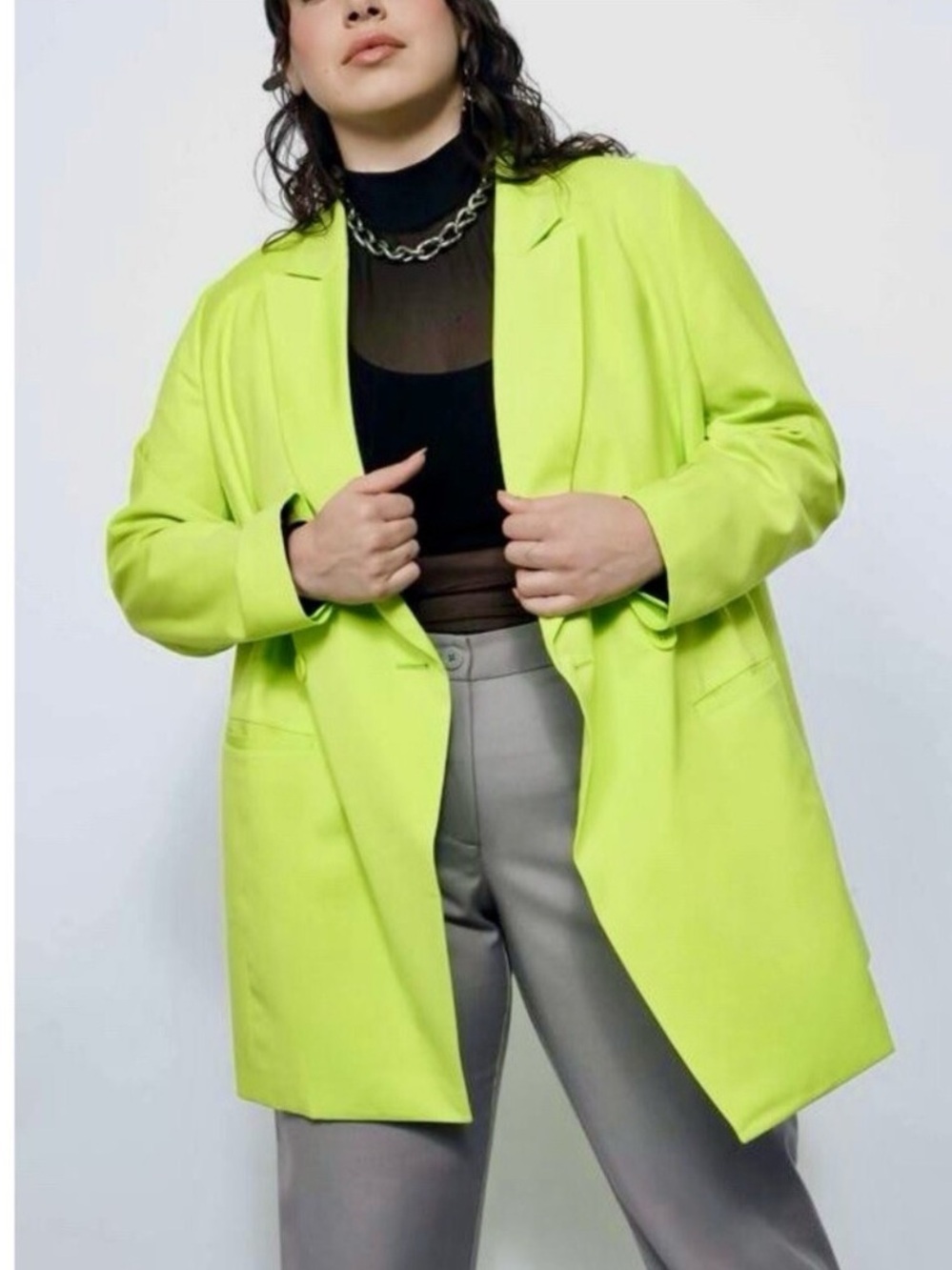 Wildfang Empower Double Breasted Blazer Neon Green Size 3X Longline